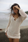 Nantucket Knit Mini Dress – Long Sleeve Gold Ring Beach Cover-Up