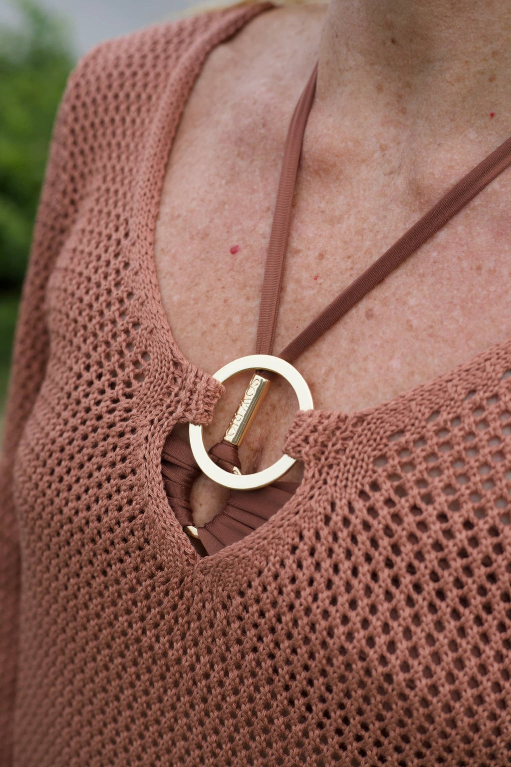 Nantucket Knit Mini Dress – Long Sleeve Gold Ring Beach Cover-Up
