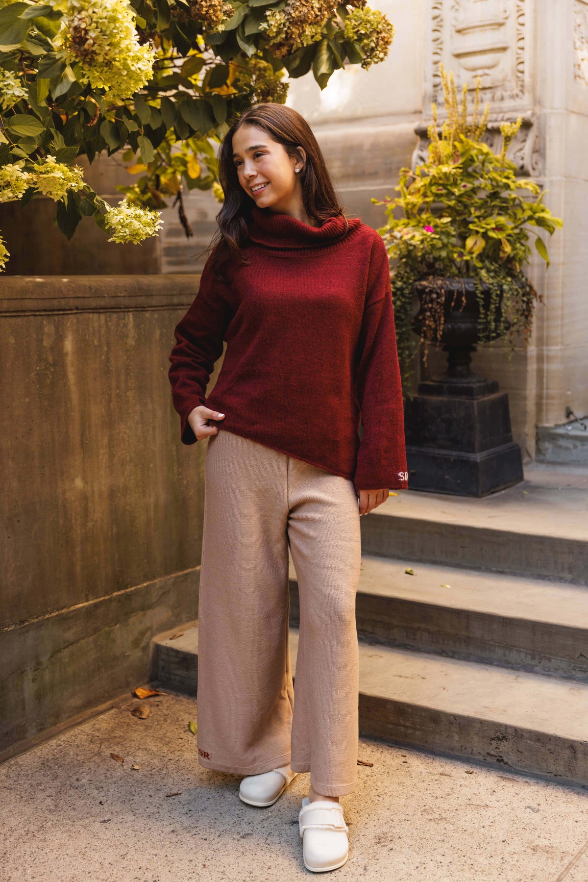 Alexa High-Neck Asymmetrical Knit Sweater