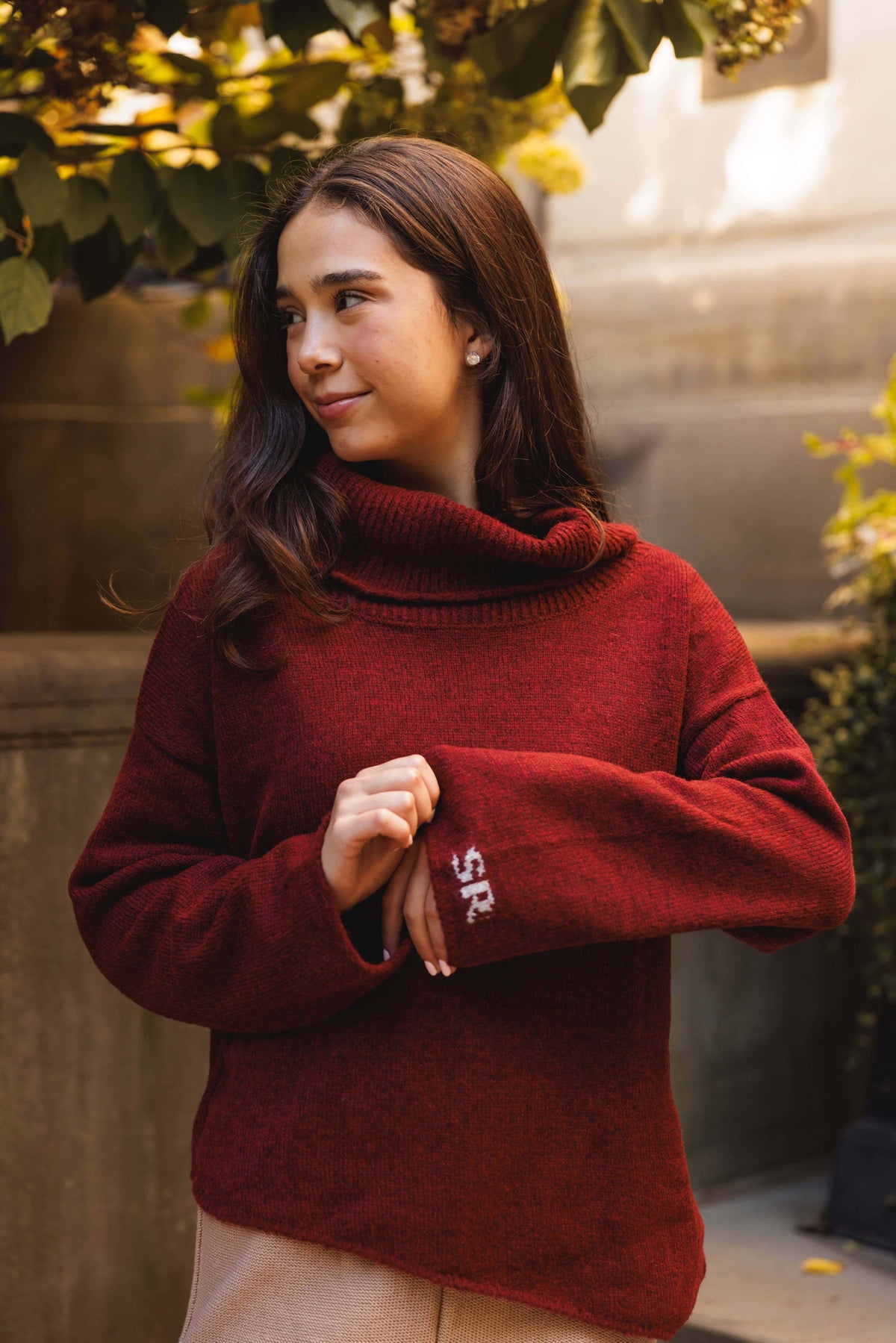 Alexa High-Neck Asymmetrical Knit Sweater